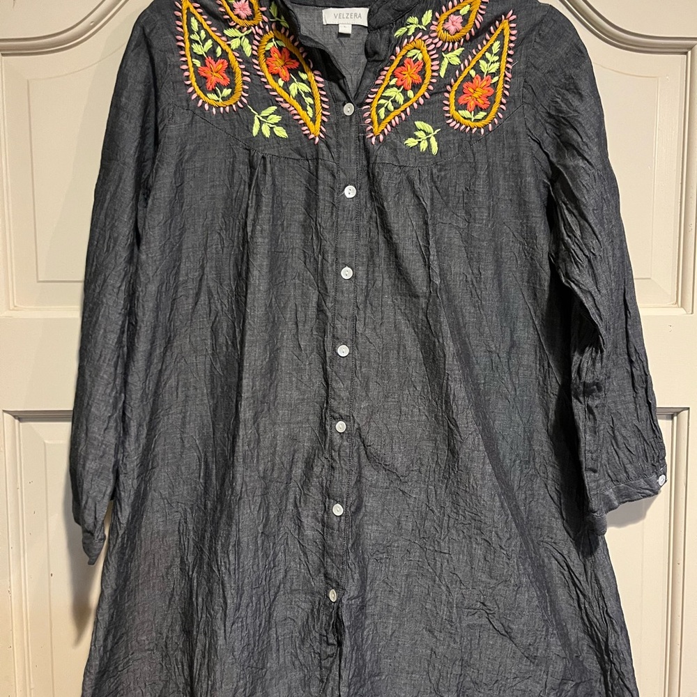 Velzera Black Tunic with Colorful Embroidery
